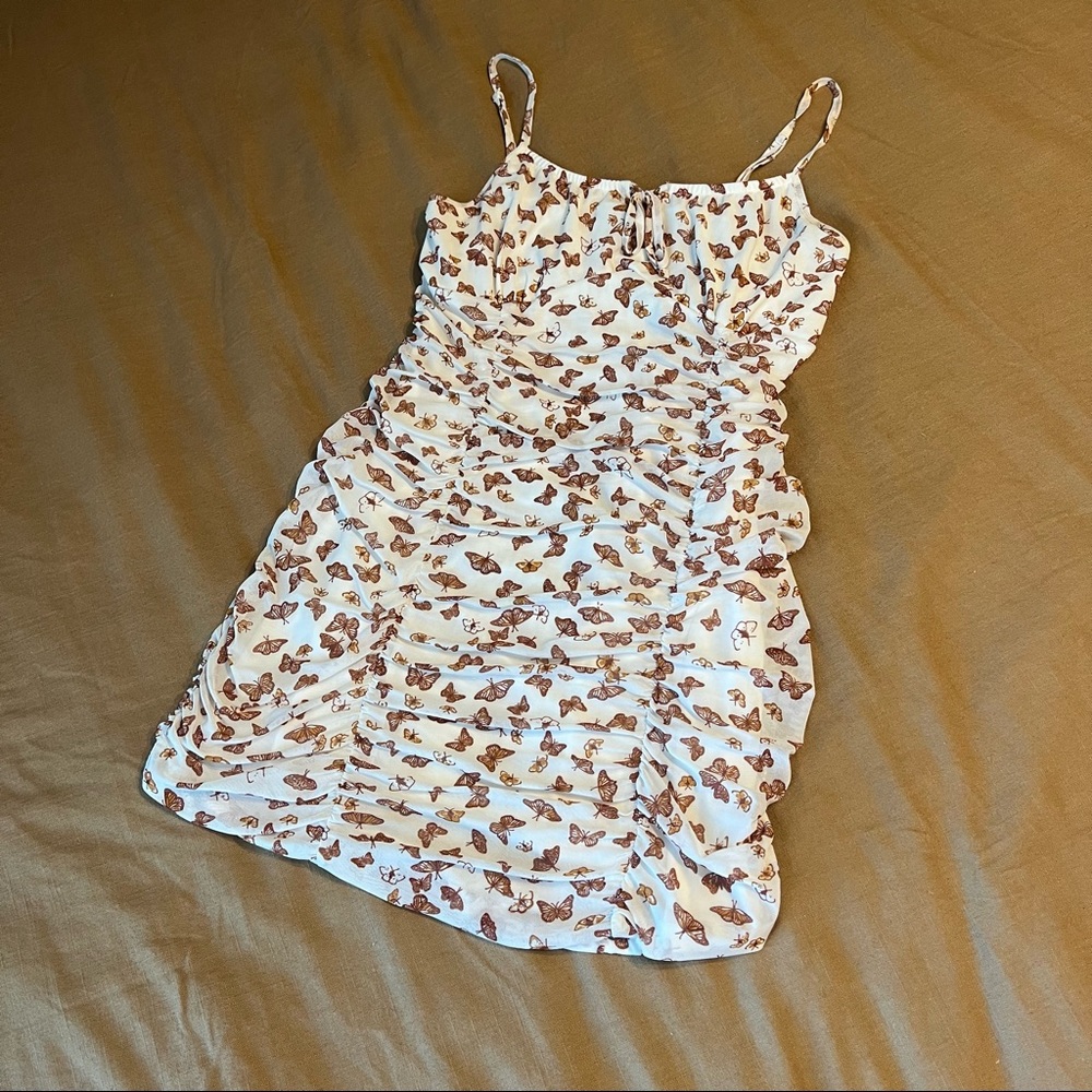 Ultra Flirt- Butterfly Ruched Body Con Dress
